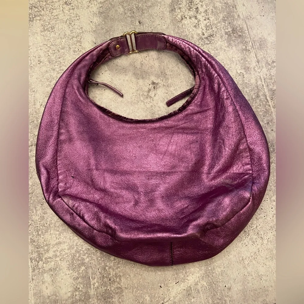 Vintage Authentic Rare Y2K Purple Metallic Leather Kate Spade Mini Hobo Bag